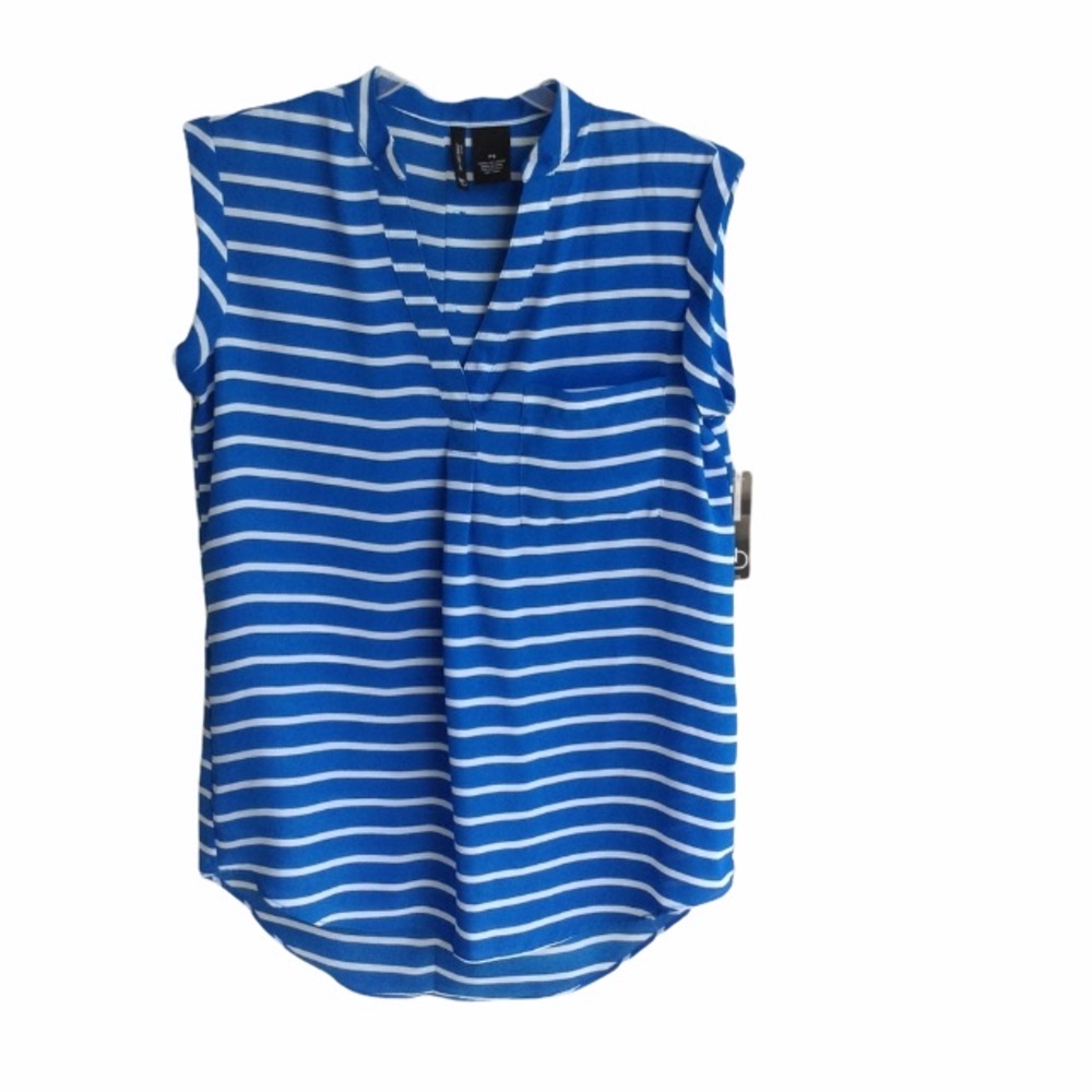 NWT Small Petite Striped Tunic Top White Blue New Directions